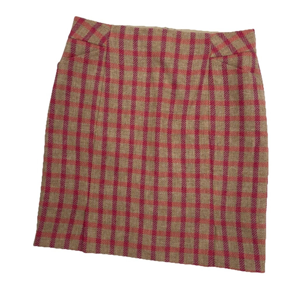 Boden British Tweed by Moon Tan & Pink Wool Lined Mini Skirt Size 6 US 10 UK NEW